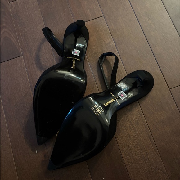 Larroude Black and Gold Heart Slingback Heels - Picture 3 of 4